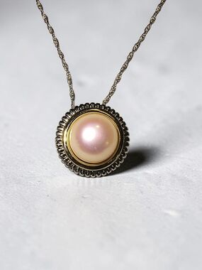 Genuine Pearl Pendant Necklace with 14K Gold Accents In Sterling Silver